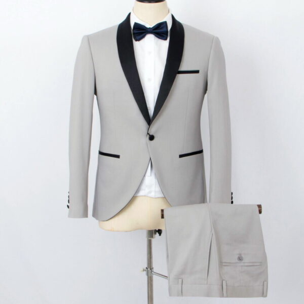 חליפת טוקסידו אפורה צווארון שאל סאטן SUPER SLIM דגם B2